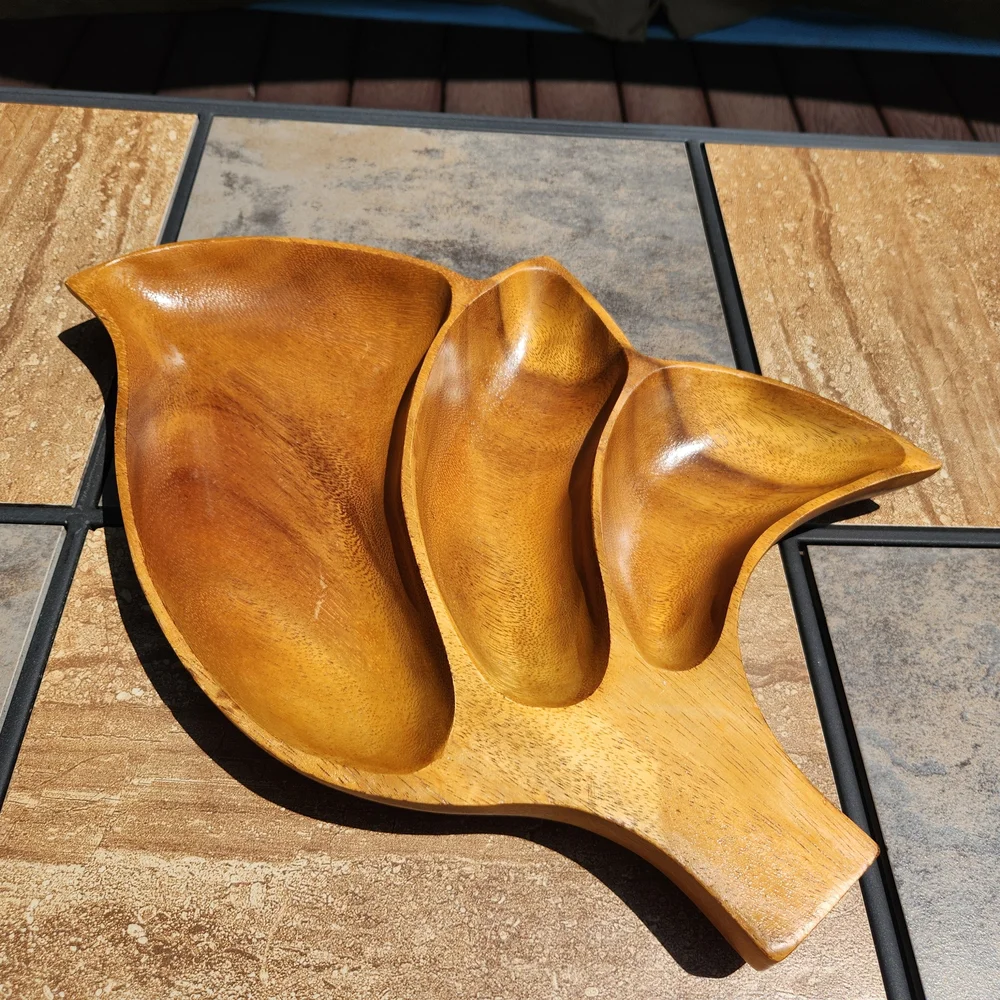 Vintage Monkey Pod Wood Leaf-Shaped Serving Tray